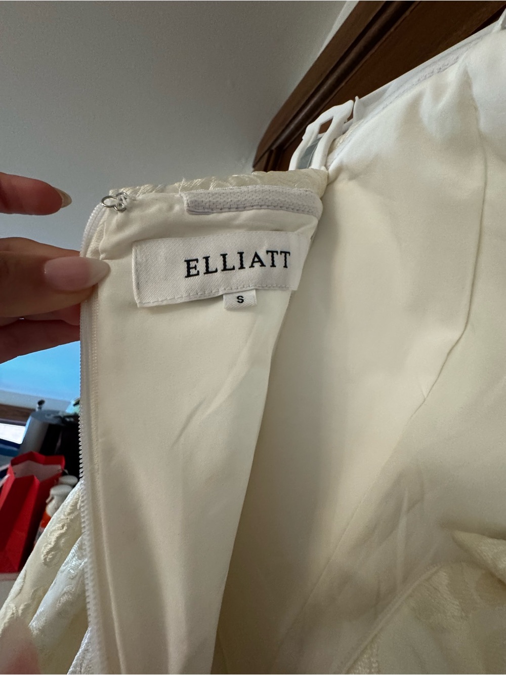 Elliatt Ivory Textured Strapless High-Low Gown - Picture 3 of 5